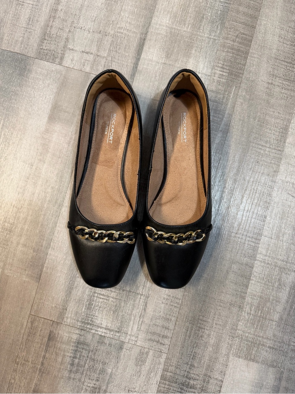 Rockport Total Motion TruTECH Women’s Black Flats Gold Chain Accent Size 9 M